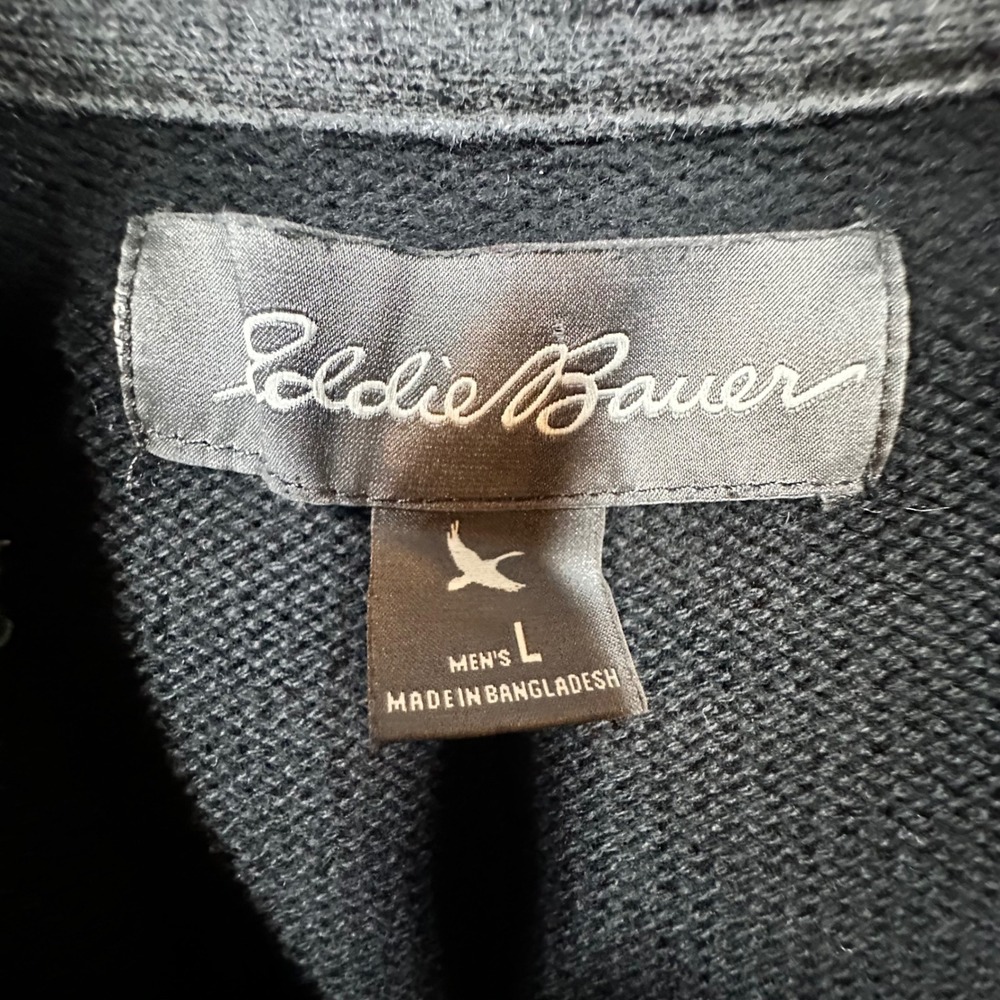Eddie Bauer Mens Quarter Zip Sweater Black Gray Colorblock Cotton Large 13403595 - Picture 4 of 10